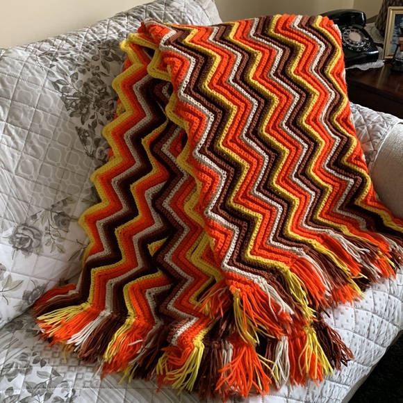 Vintage Crocheted Chevron Blanket - Picture 3 of 5